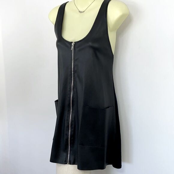 Zara Dress Black Mini Zip Front Faux Leather Accent Nwot Sz Sm - Picture 5 of 7